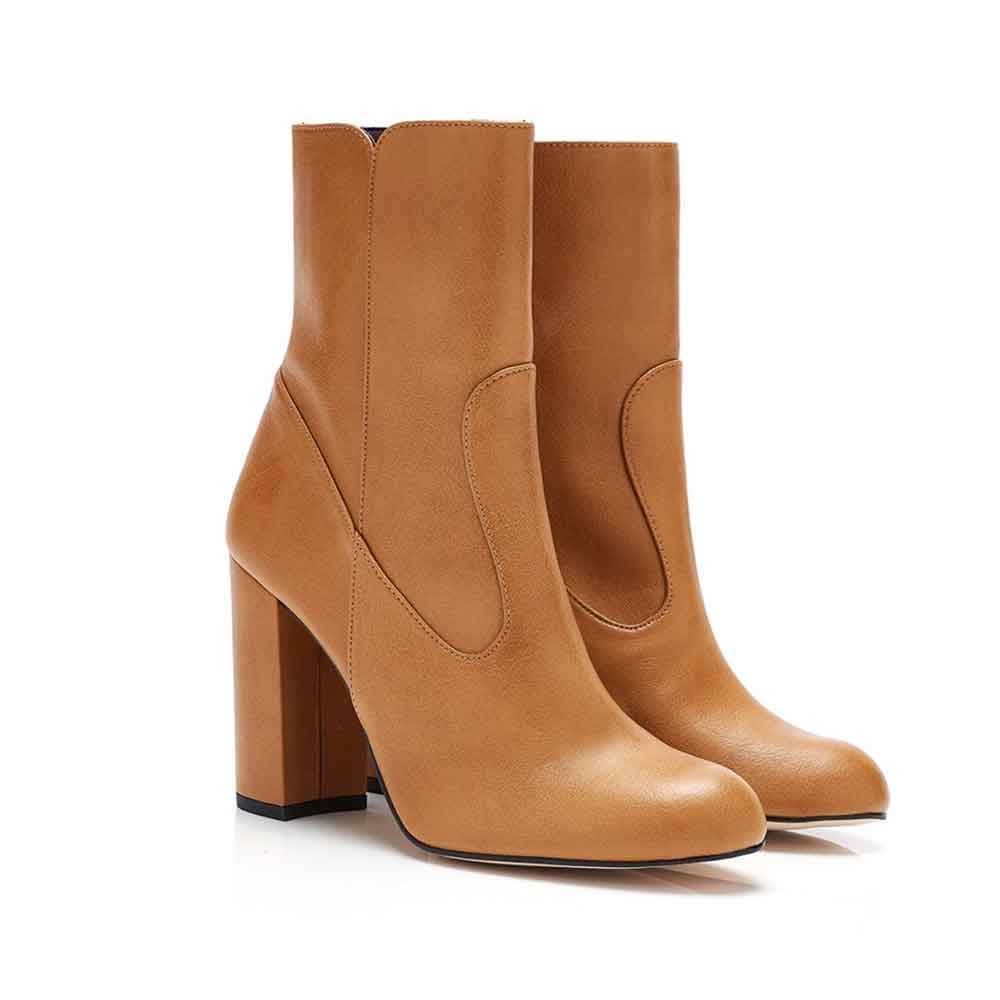 MORGAN B CAMEL FAUX LEATHER VEGAN ANKLE BOOTS Beyond Skin Eco Lookbook
